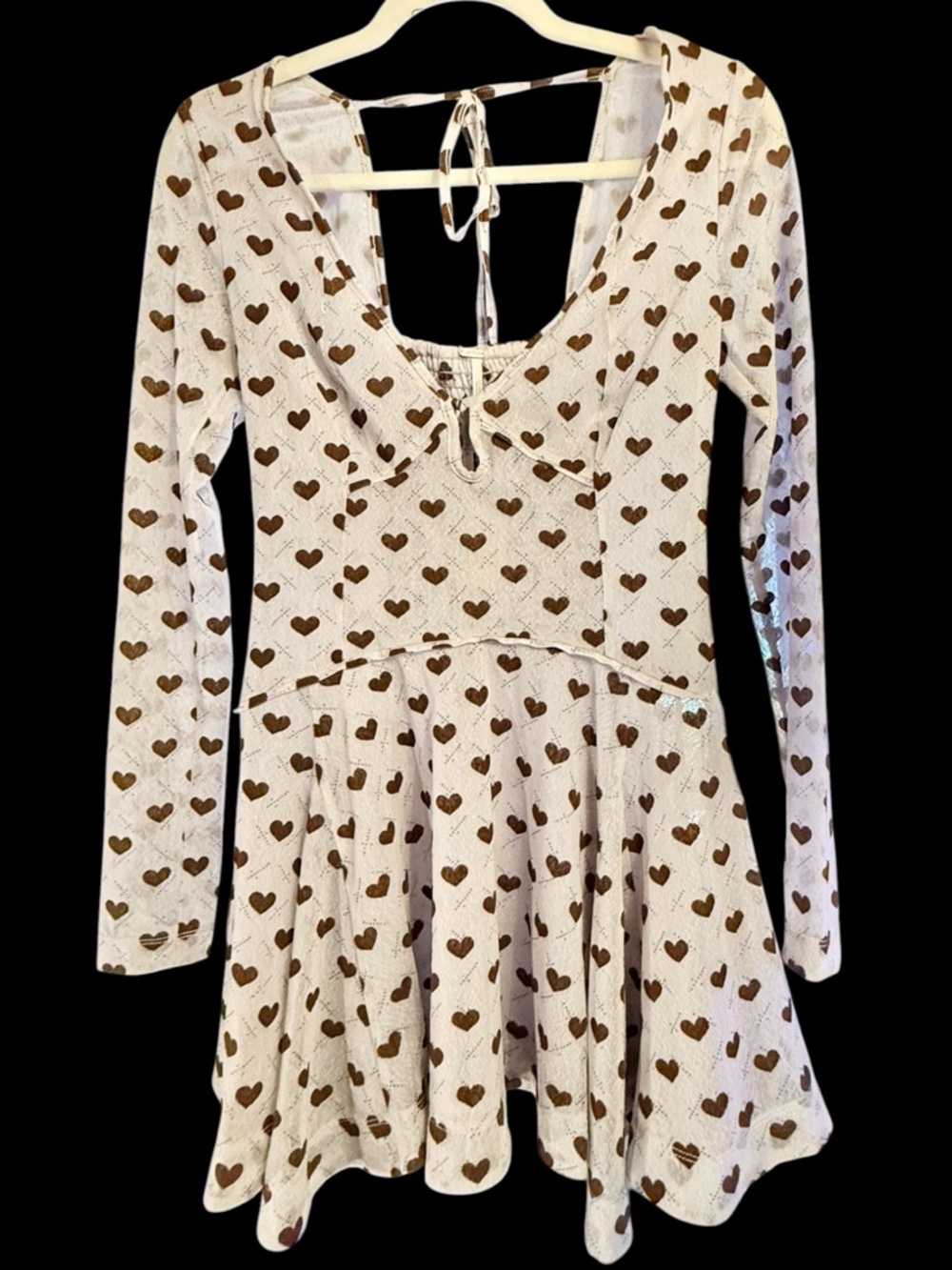 Free People Lightweight Long-Sleeve Heart Print Mini Dress NWT